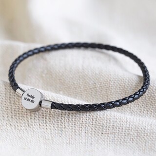 Men's Personalised Leather Bracelet with Disc Clasp
