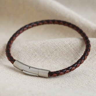 Men's Slim Brown Woven Leather Bracelet