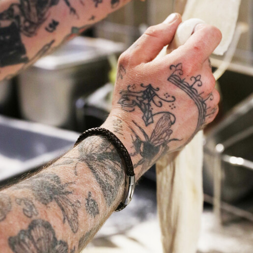 Lisa Angel Men's Engraved 'Trigger Happy' Leather Bracelet on Model