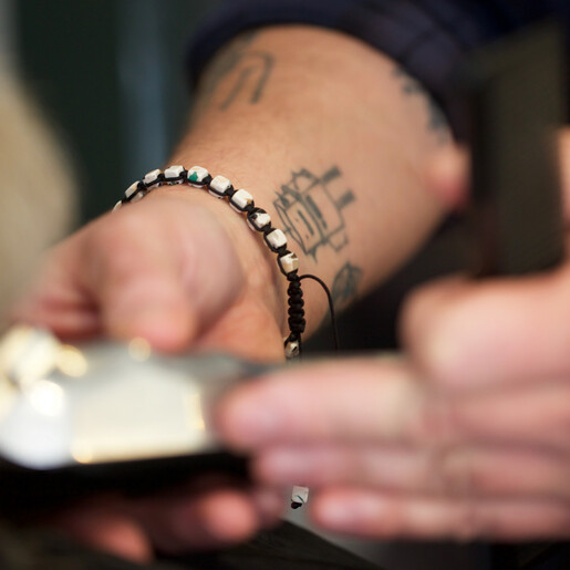 Model Wearing Stylish Lisa Angel Men's Black Cord and Terrazzo Bead Bracelet
