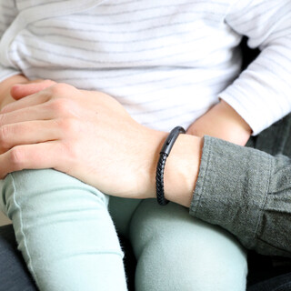 Men's Black Leather Bracelet with Matte Black Clasp