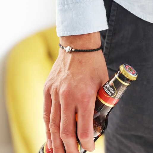 Lisa Angel Men's Black Leather Bracelet with Disc Clasp on Model