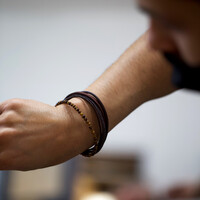 Men's Leather and Tiger Eye Bead Bracelet