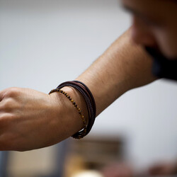 Men's Leather and Tiger Eye Bead Bracelet