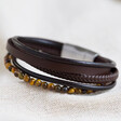 Lisa Angel Men's Brown Leather and Tiger Eye Bead Bracelet