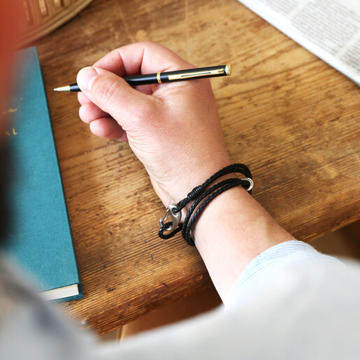 Model Wearing Lisa Angel Men's Personalised Double Cord Wrap Bracelet