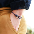 Model Wearing Personalised Stainless Steel Clasp and Nautical Cord Bracelet