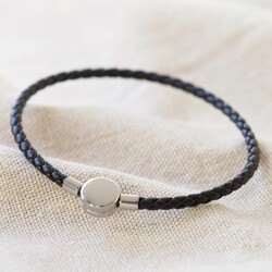 Engraved Men's Black Leather Bracelet | Lisa Angel