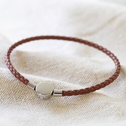 Men's Brown Leather Bracelet with Disc Clasp