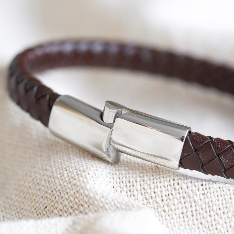 Men's Brown Woven Bracelet with Shiny Clasp | Lisa Angel