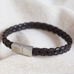 Men's Brown Woven Strap Leather Bracelet