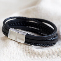 Men's Layered Leather Straps Bracelet in Black