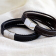 Lisa Angel Men's Layered Leather Straps Bracelet in Black and Brown