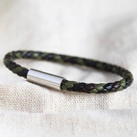 Men's Slim Khaki Braided Leather Bracelet