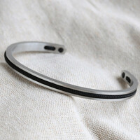 Men's Stainless Steel and Black Cord Bangle
