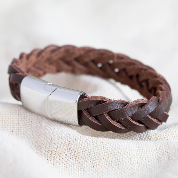 Men's Thick Brown Woven Leather Bracelet | Lisa Angel