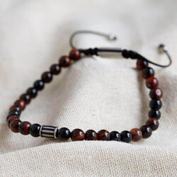 Men's Tiger Eye and Onyx Stone Adjustable Bracelet