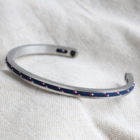 Men's Stainless Steel and Nautical Navy Cord Bangle
