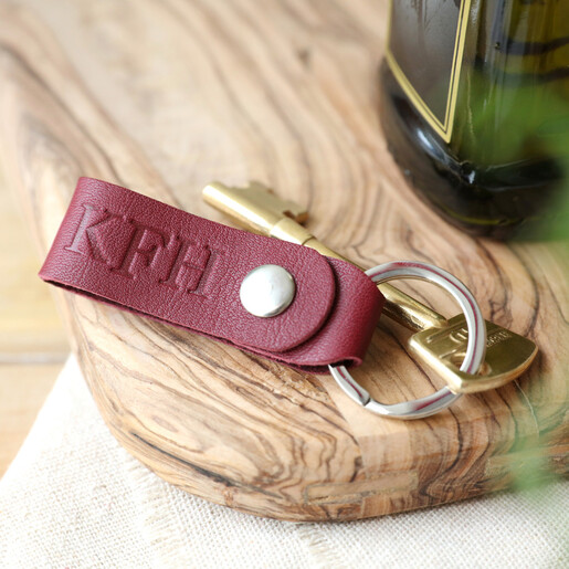 Lisa Angel Burgundy Personalised Debossed Leather Strap Keyring