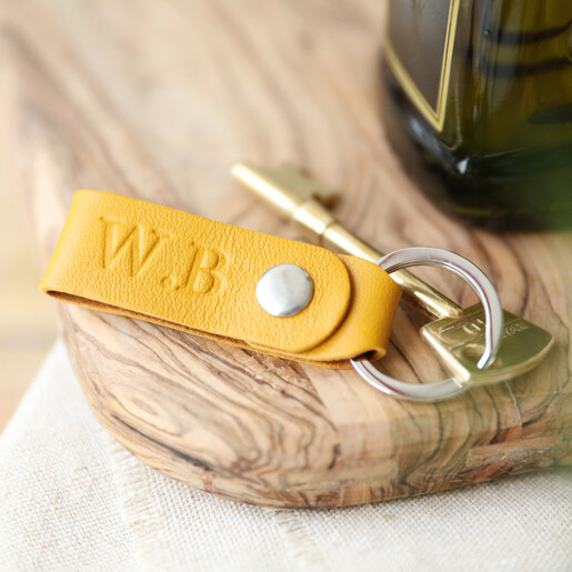 Lisa Angel Yellow Personalised Debossed Leather Strap Keyring
