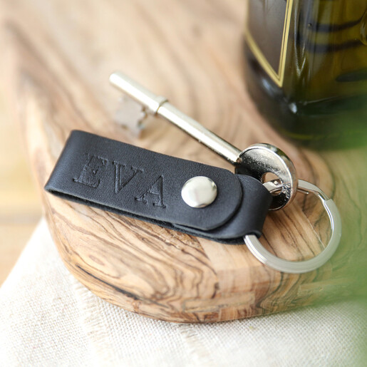 Lisa Angel Men's Black Personalised Debossed Leather Strap Keyring