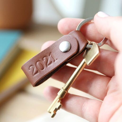 Lisa Angel Brown Personalised Debossed Leather Strap Keyring