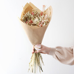 Vintage Pink Dried Flower Bouquet with Rose Quartz Crystal