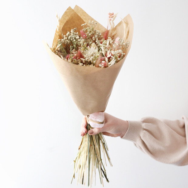 Lisa Angel Vintage Pink Dried Flower Bouquet with Rose Quartz Crystal