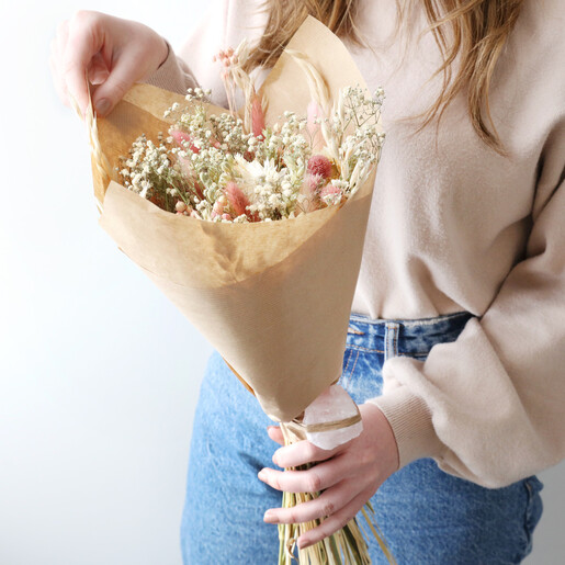 Lisa Angel Ladies' Vintage Pink Dried Flower Bouquet with Pink Crystal