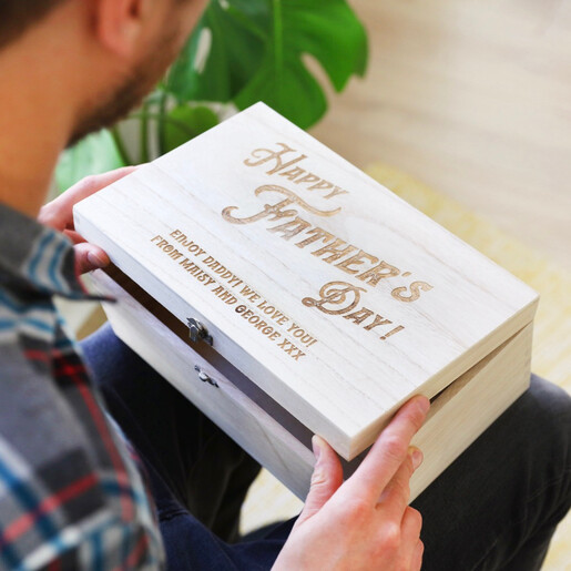 Lisa Angel Personalised Happy Father's Day Wooden Hamper Box slightly open