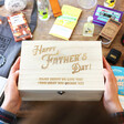 Lisa Angel Personalised Happy Father's Day Wooden Hamper Box surrounded by gift ideas 