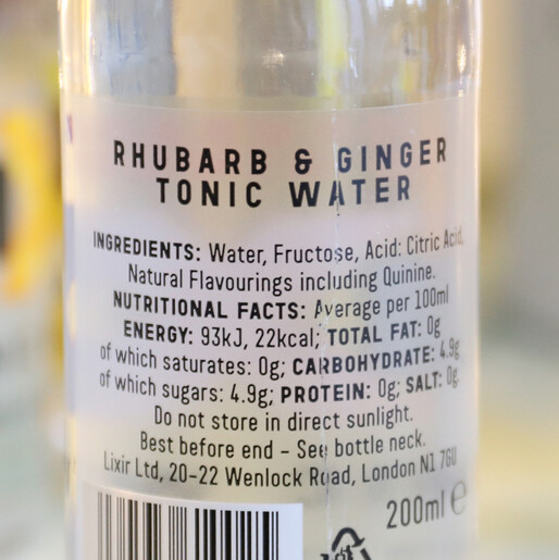 Lisa Angel Lixir 20cl Bottle of Rhubarb and Ginger Tonic Water