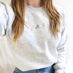 Personalised Embroidered Birth Flowers Sweatshirt in Grey