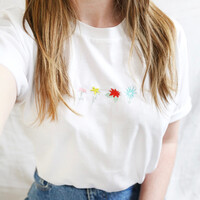 Personalised Embroidered Birth Flowers T-Shirt in White