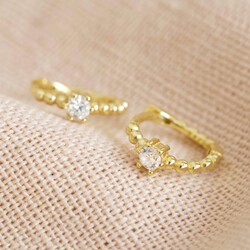 Gold Sterling Silver Crystal Huggie Hoop Earrings