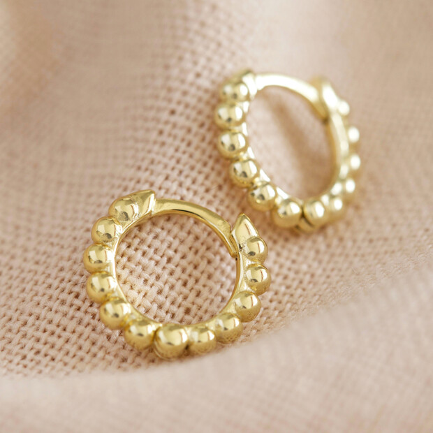 Gold Sterling Silver Dotted Huggie Hoop Earrings | Lisa Angel