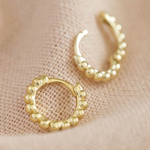 Gold Sterling Silver Dotted Huggie Hoop Earrings | Lisa Angel