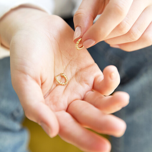 Lisa Angel Gold Sterling Silver Dotted Huggie Hoop Earrings with Model