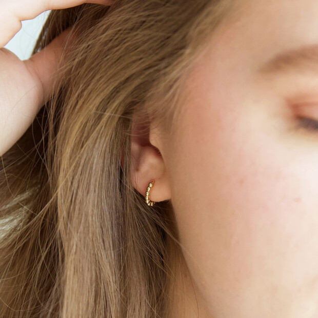 Sterling Silver Dotted Huggie Hoop Earrings