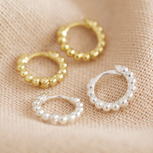 Lisa Angel Sterling Silver Dotted Huggie Hoop Earrings in Gold and Silver