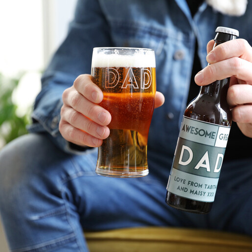 Father's Day Bold Block Beer Bottle and Pint Glass