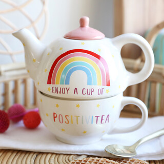 Sass & Belle Rainbow 'Positivitea' Teapot and Mug Set