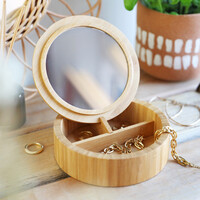 Sass & Belle Round Bamboo Jewellery Box with Mirror