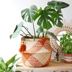 Sass & Belle Terracotta Check Woven Seagrass Basket