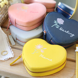 Personalised Colourful Birth Flower Heart Travel Jewellery Case