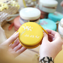 Personalised Birth Flower Mini Round Travel Jewellery Case