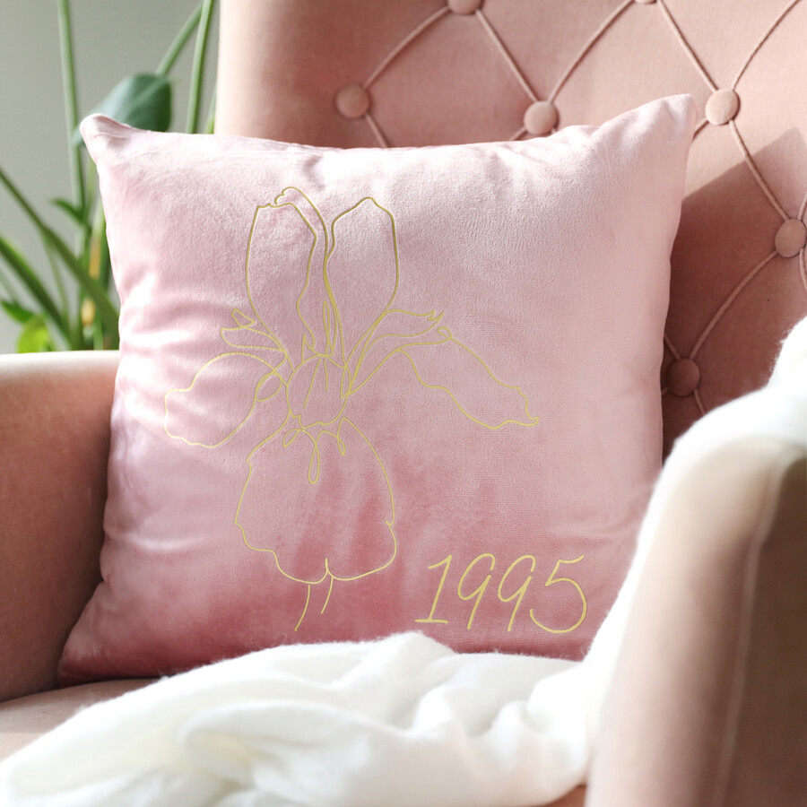 Personalised Birth Flower Square Velvet Cushion Lisa Angel