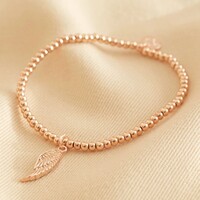 Beaded Wing Charm Bracelet in Rose Gold