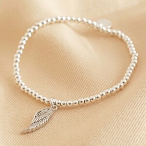 Beaded Wing Charm Bracelet in Silver