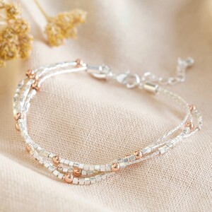 Multi Strand Beaded Chain Bracelet in silver with Rose Gold